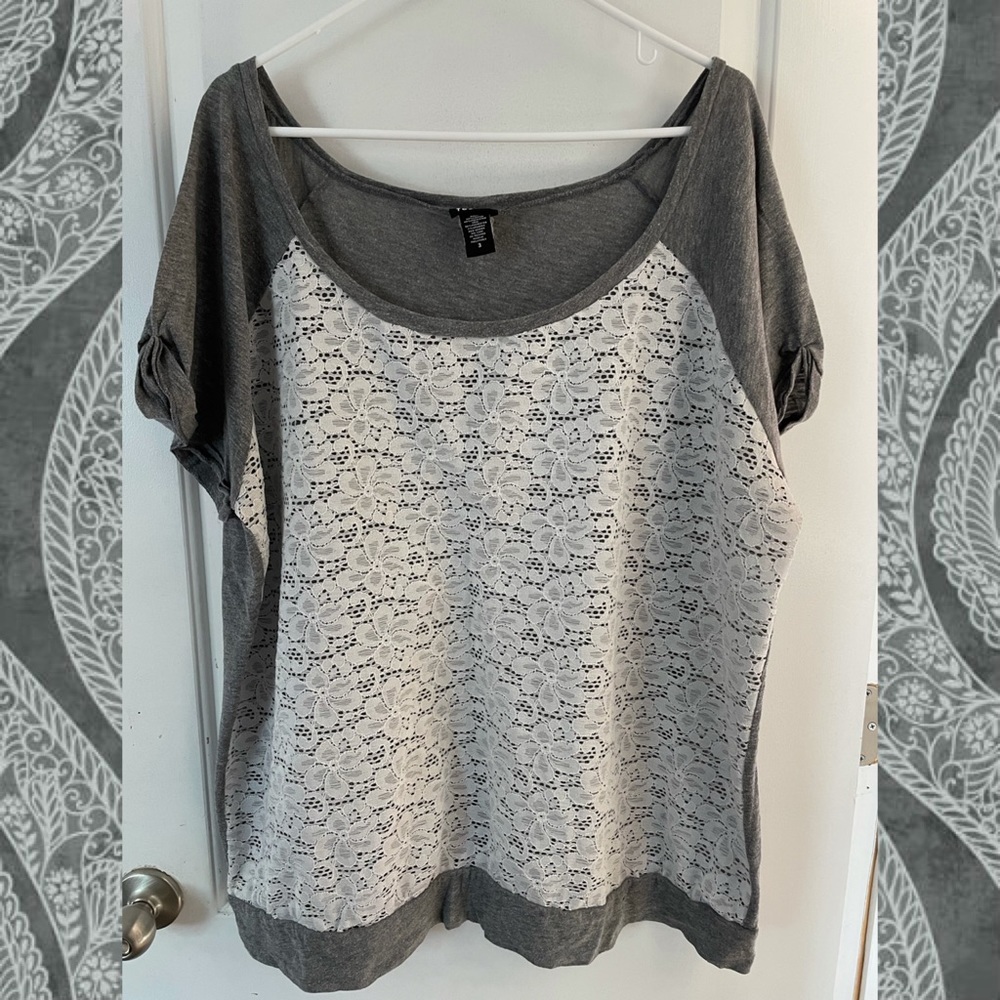 Torrid Grey Lace Top 3X